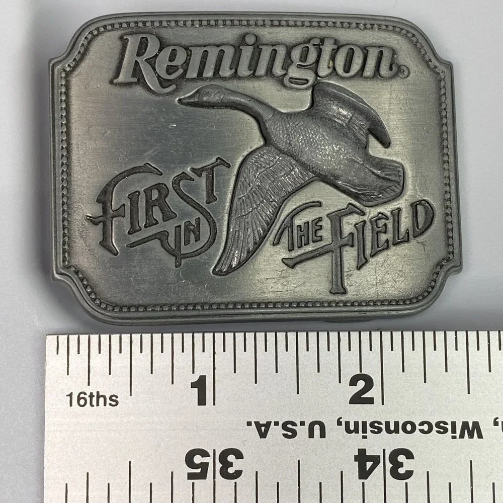 Belt Buckle Vintage Pewter First in Field Remington 